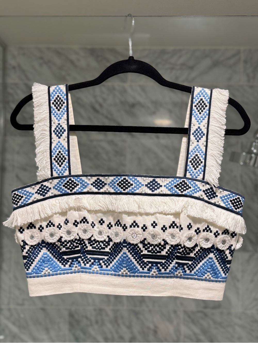 Alexis Embroidered Greek Crop Top - M